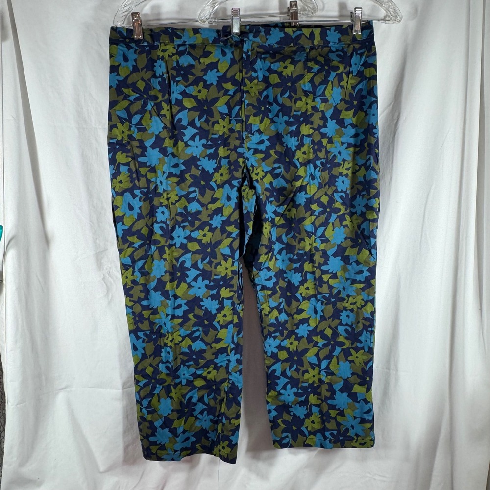 Route 66 Stretch Fit Floral Pants Blue Green Cropped Trousers Plus Size Womens